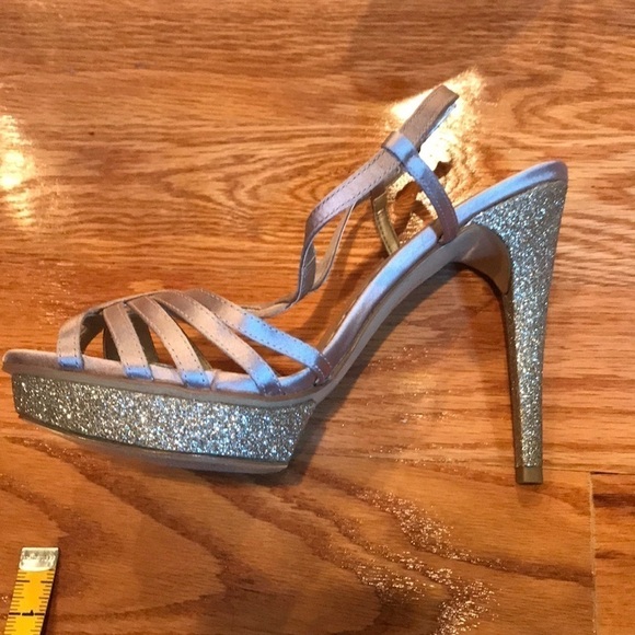 Lulu Townsend Gold Glitter Heeled Platform Strappy Sandals Size 9 - Picture 2 of 4